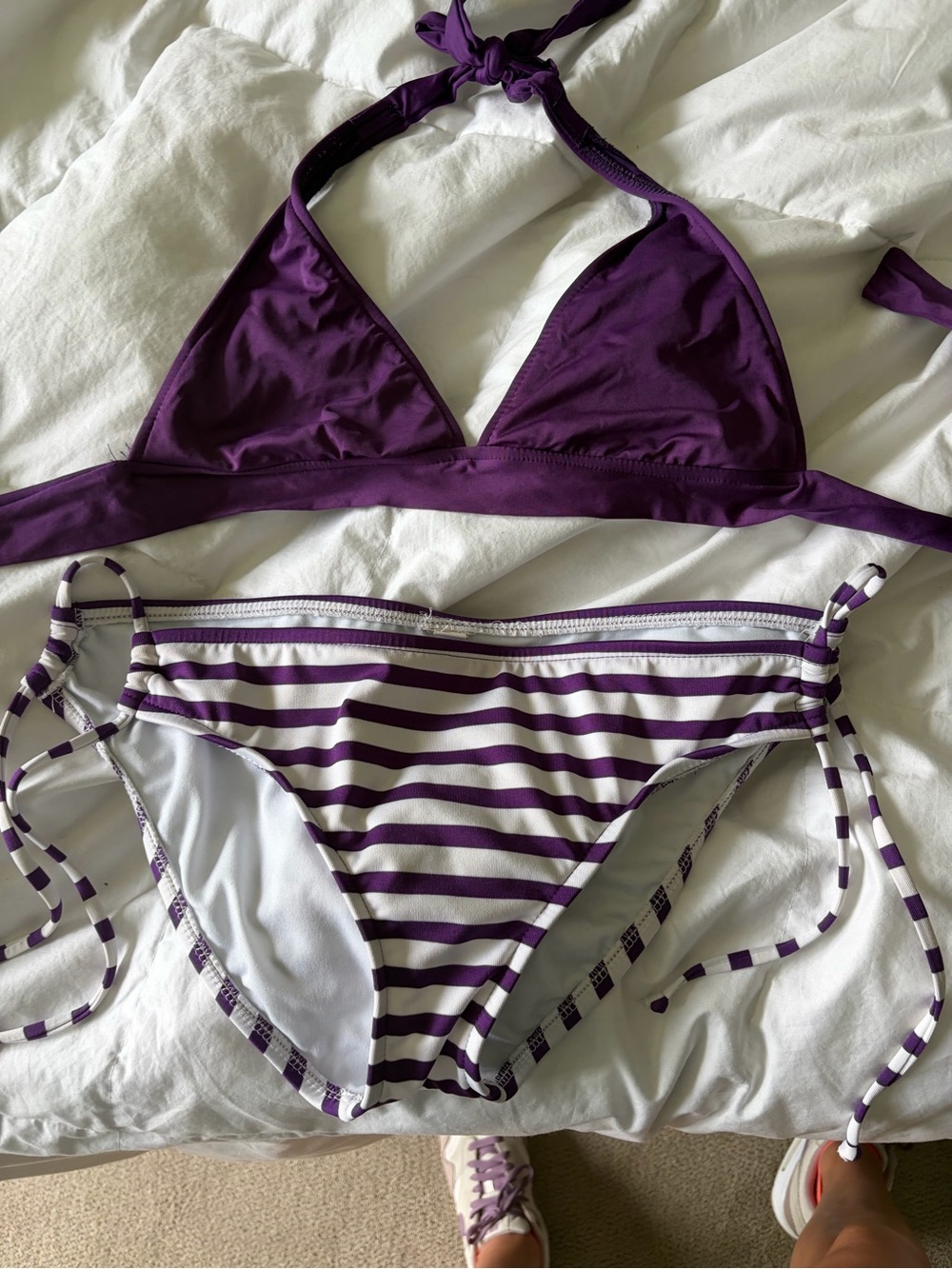 Target Purple Halter Bikini with Purple-and-White Striped Bottoms